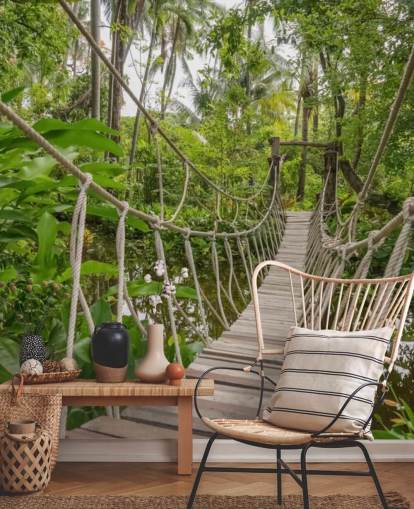 Wood and Rope Bridge in a Jungle Wallpaper Wood and Rope Bridge in a Jungle Wallpaper
