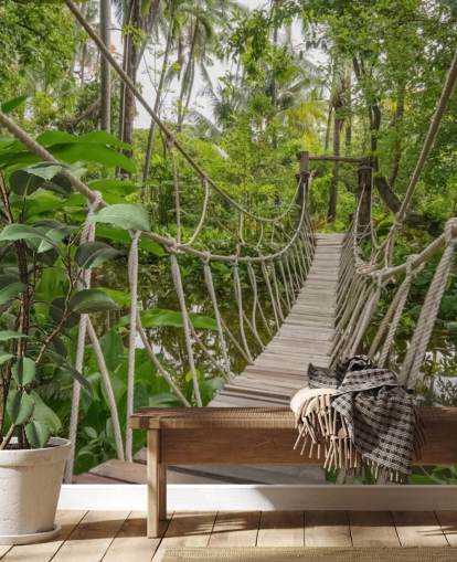 Papel pintado Puente de madera y cuerda en una selva