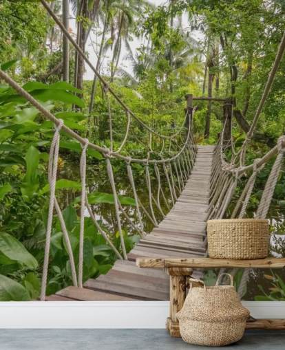 Wood and Rope Bridge in a Jungle Wallpaper