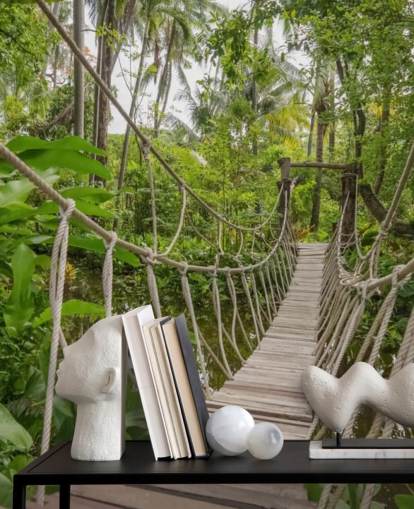 Papel pintado Puente de madera y cuerda en una selva Papel pintado Puente de madera y cuerda en una selva