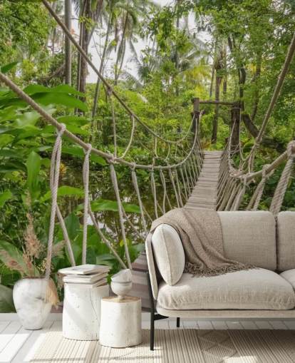 Papier Peint Pont en Bois et Corde dans une Jungle
