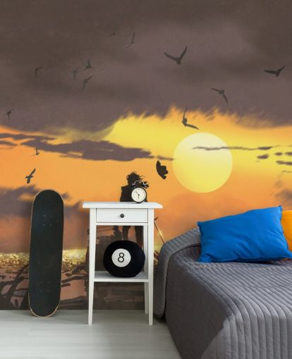 pirate on pirate ship at sunset wallpaper