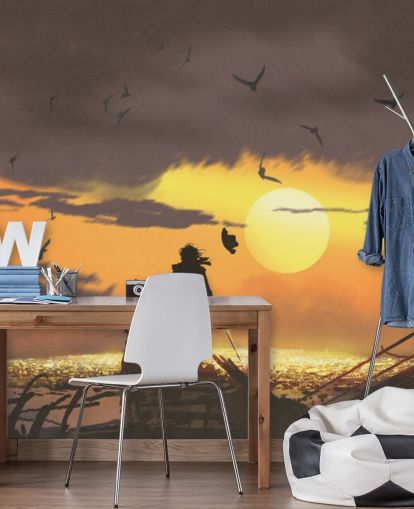 pirate on pirate ship at sunset wallpaper