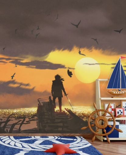 carta da parati pirata nave pirata al tramonto