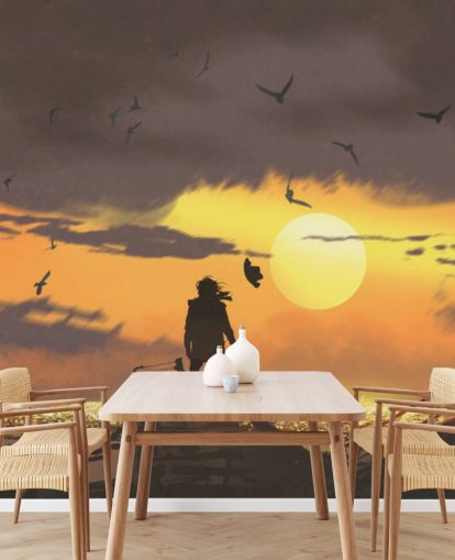 pirate on pirate ship at sunset wallpaper