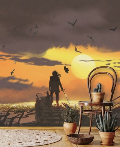 pirate on pirate ship at sunset wallpaper pirate on pirate ship at sunset wallpaper