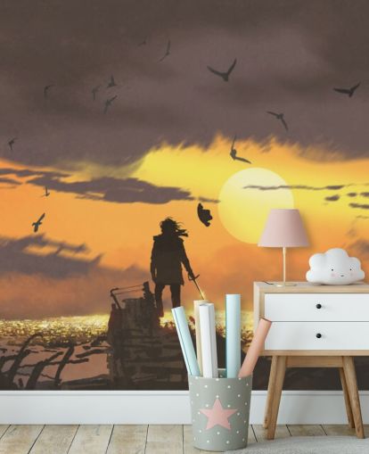 Pirat auf Piratenschiff bei Sonnenuntergang Wallpaper