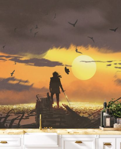 pirate on pirate ship at sunset wallpaper pirate on pirate ship at sunset wallpaper