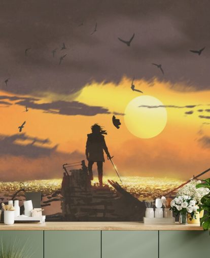 pirate on pirate ship at sunset wallpaper pirate on pirate ship at sunset wallpaper