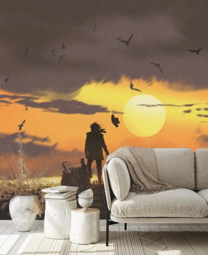 pirate on pirate ship at sunset wallpaper