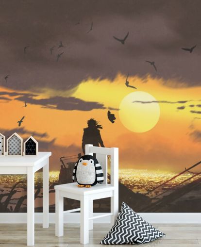 pirate on pirate ship at sunset wallpaper