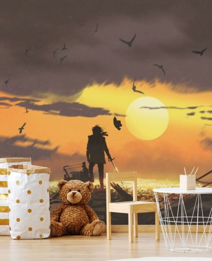 pirate on pirate ship at sunset wallpaper