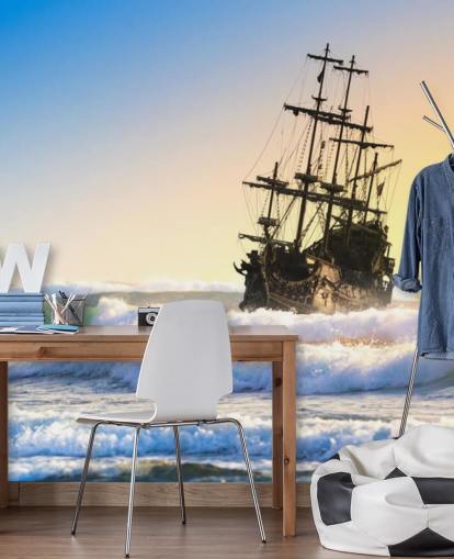 pirate ship on waves wallpaper