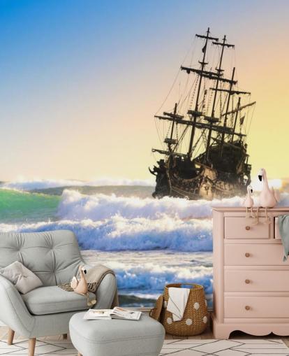 pirate ship on waves wallpaper