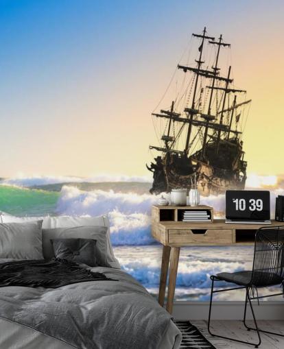 pirate ship on waves wallpaper