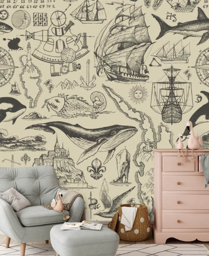 papier peint neutre de doodles de pirate