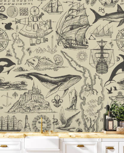 papel de parede neutro pirata doodles