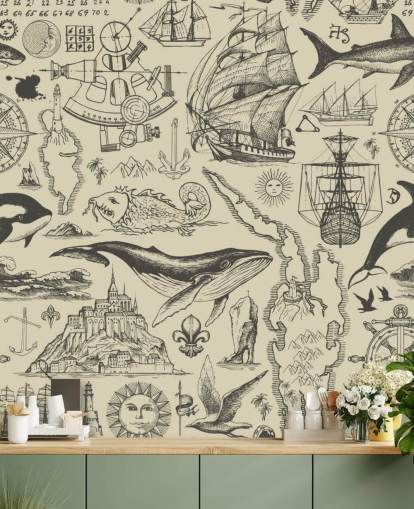 papel de parede neutro pirata doodles