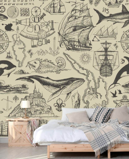 papel de parede neutro pirata doodles