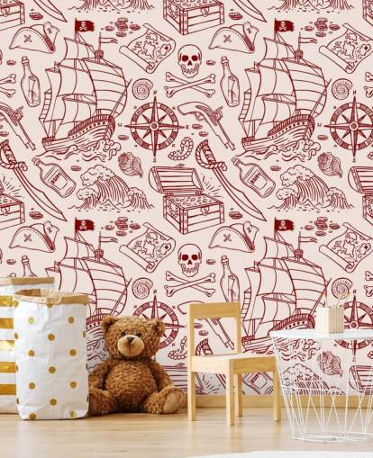 desenhos piratas vermelhos papel de parede