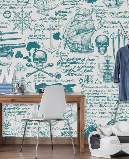 papel pintado de dibujos piratas azules y blancos