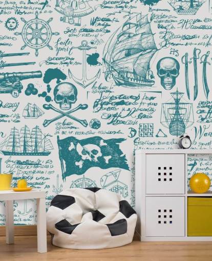 blå og hvit pirat skisser tapet blå og hvit pirat skisser tapet