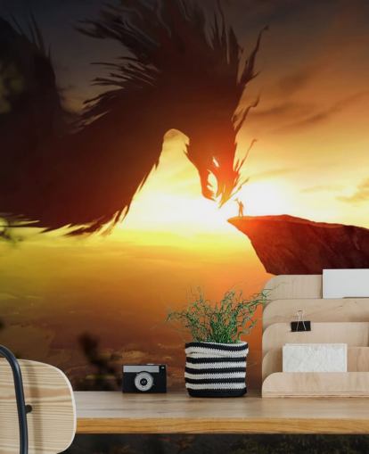 dragon solnedgang tapet