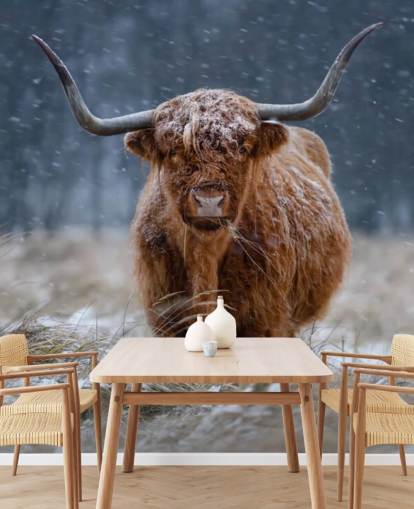 papier peint mural personnalisé Snowy Highland Cow appelé Snowy Highland Cow pour chambres et salles de bain