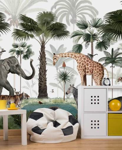 papel de parede de elefante, girafa e outros animais na selva papel de parede de elefante, girafa e outros animais na selva