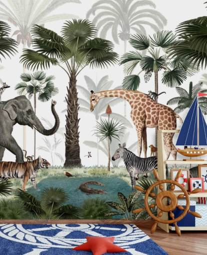 elefant, giraff och andra djur i djungel tapet elefant, giraff och andra djur i djungel tapet