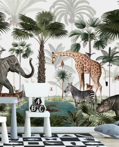 fond d'écran éléphant, girafe et autres animaux dans la jungle fond d'écran éléphant, girafe et autres animaux dans la jungle