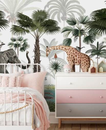 elephant, giraffe and other animals in jungle wallpaper elephant, giraffe and other animals in jungle wallpaper