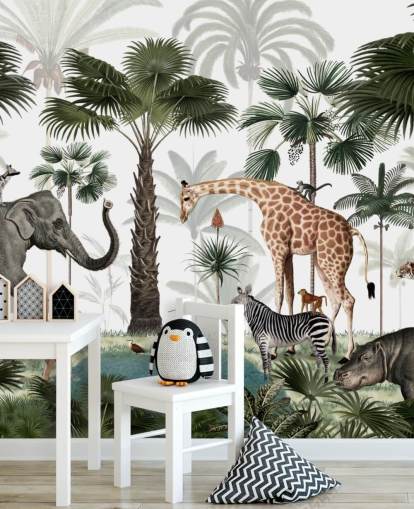 elefant, giraf og andre dyr i jungle tapet elefant, giraf og andre dyr i jungle tapet