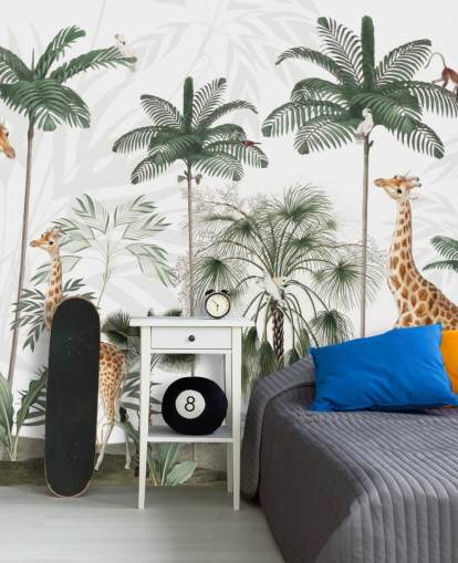 papel pintado vintage de trío de jirafas en la jungla