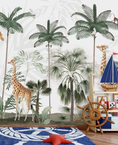 trio giraffen in vintage junglebehang