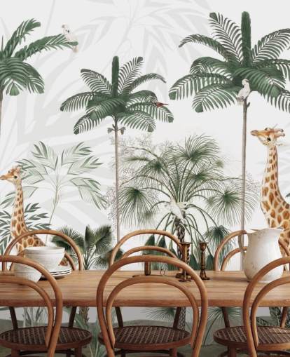 papel pintado vintage de trío de jirafas en la jungla