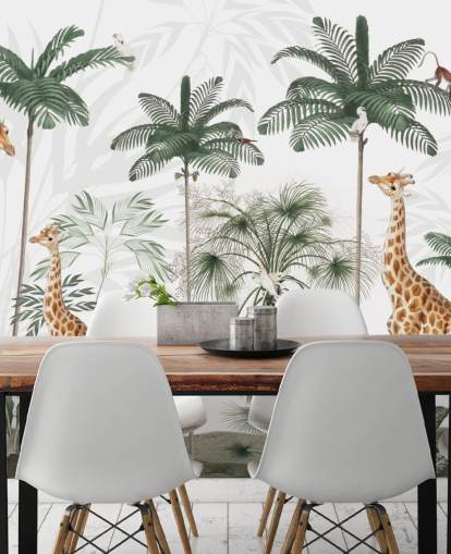 trio di giraffe in carta da parati vintage della giungla