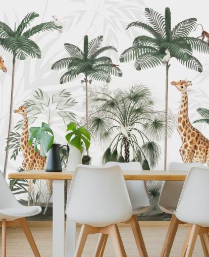 papel pintado vintage de trío de jirafas en la jungla