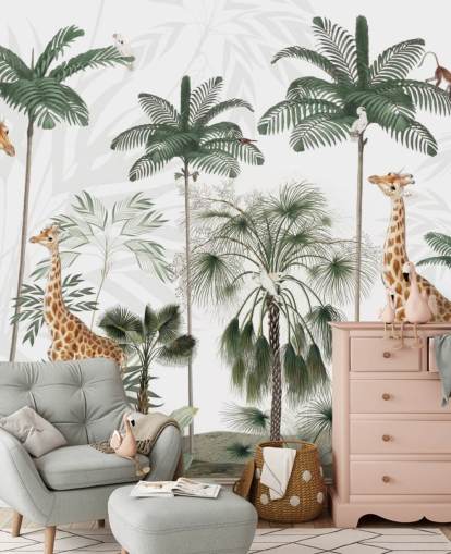 trio giraffen in vintage junglebehang