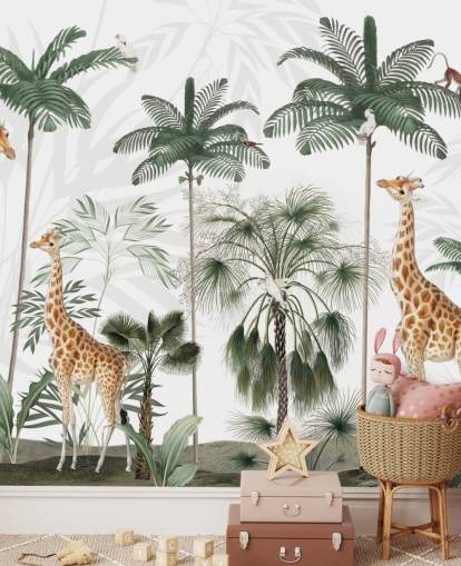 trio giraffen in vintage junglebehang