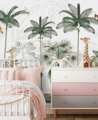 trio giraffen in vintage junglebehang