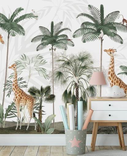 trio di giraffe in carta da parati vintage della giungla