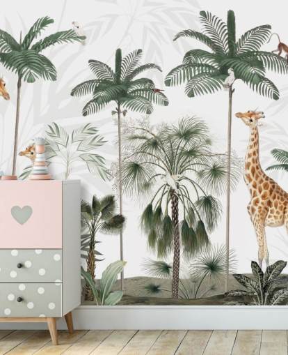 trio de girafas em papel de parede vintage da selva trio de girafas em papel de parede vintage da selva