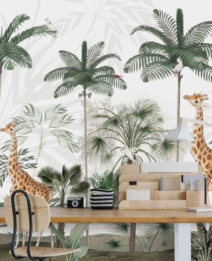 trio giraffen in vintage junglebehang