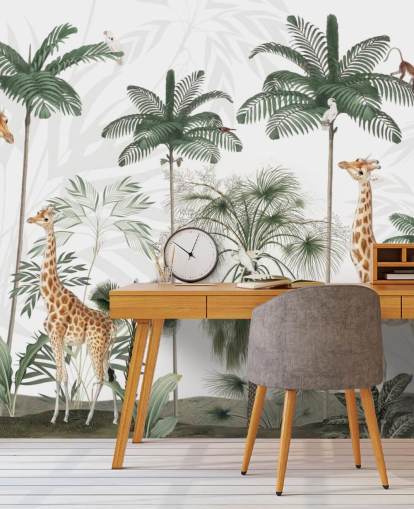 papel pintado vintage de trío de jirafas en la jungla