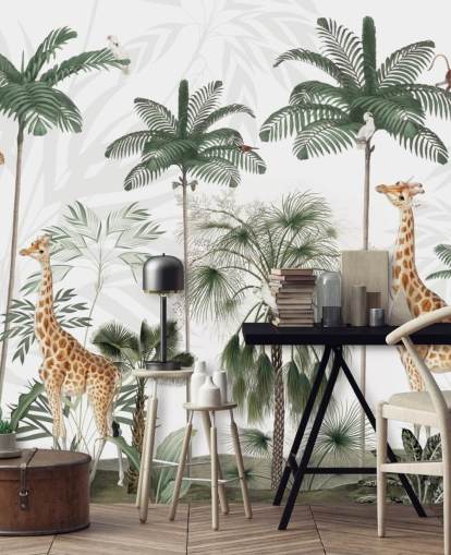 trio af giraffer i vintage jungle tapet
