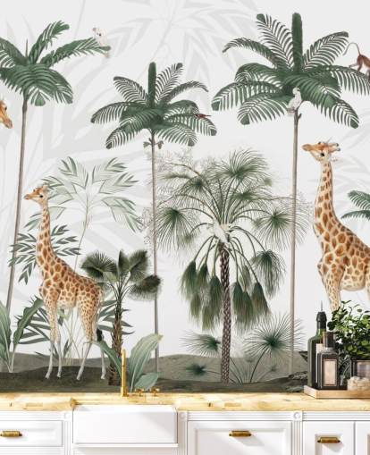 trio di giraffe in carta da parati vintage della giungla