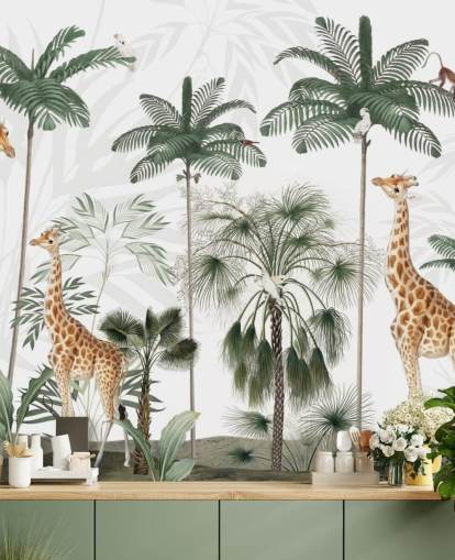 trio af giraffer i vintage jungle tapet