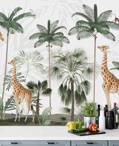trio giraffen in vintage junglebehang