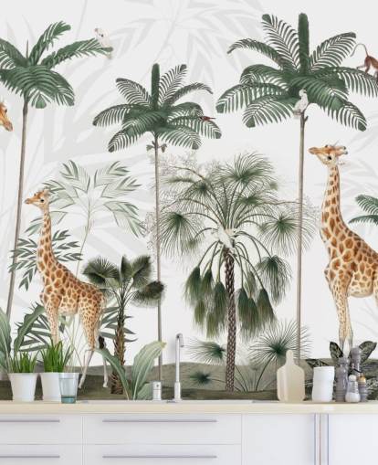 papel pintado vintage de trío de jirafas en la jungla